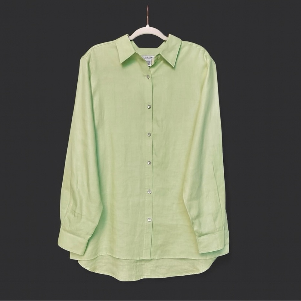 🔥 100% LINEN Jillian Jones Mother of Pearl Button Down Long Sleeve Shirt